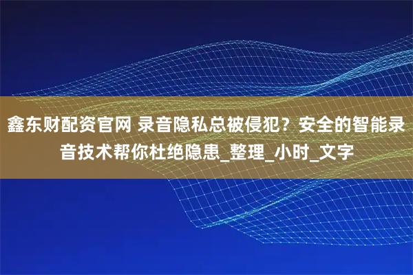 鑫东财配资官网 录音隐私总被侵犯？安全的智能录音技术帮你杜绝隐患_整理_小时_文字